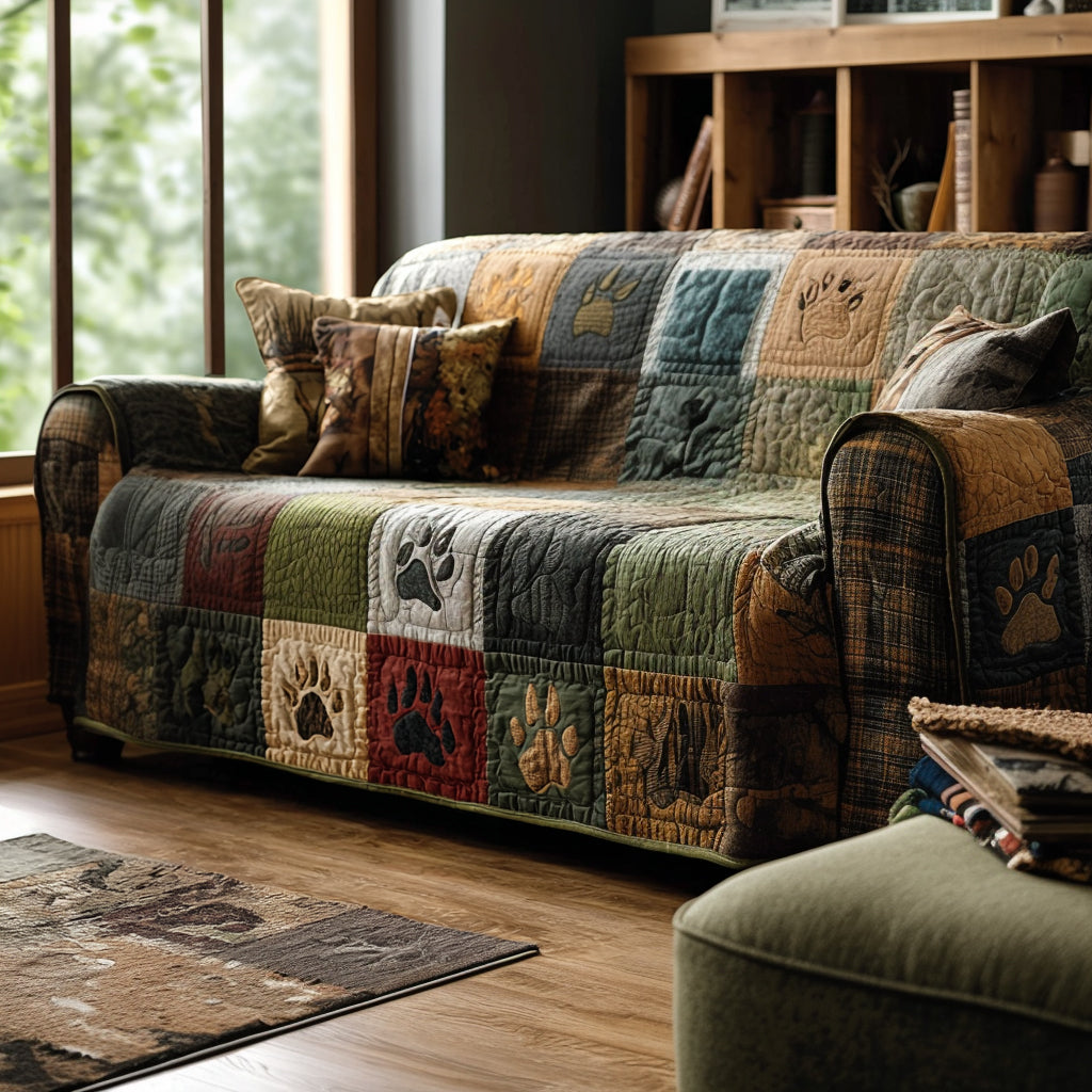 Woodland Paw Patchwork Quilted Sofa Cover