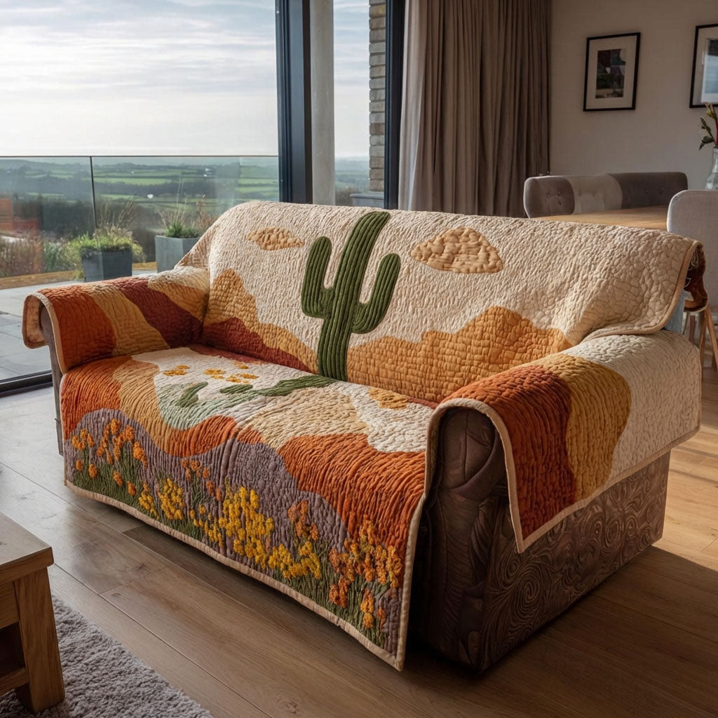 Canyon Cactus Garden Quilted Sofa Cover