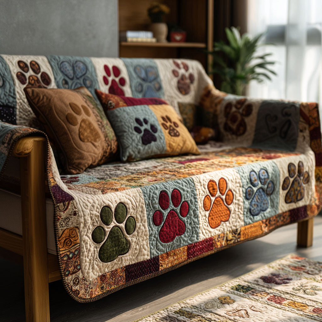 Meadow Paw Prints Quilted Sofa Cover