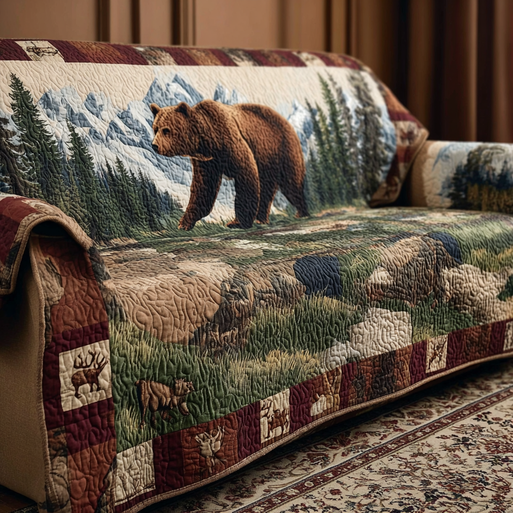 Woodland Bear Quilted Sofa Cover