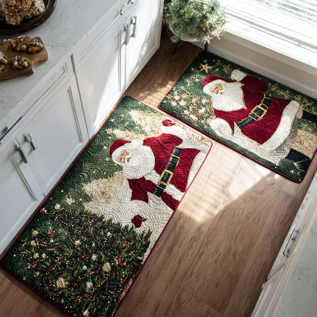 Golden Santa Quilted Kitchen Mat Set