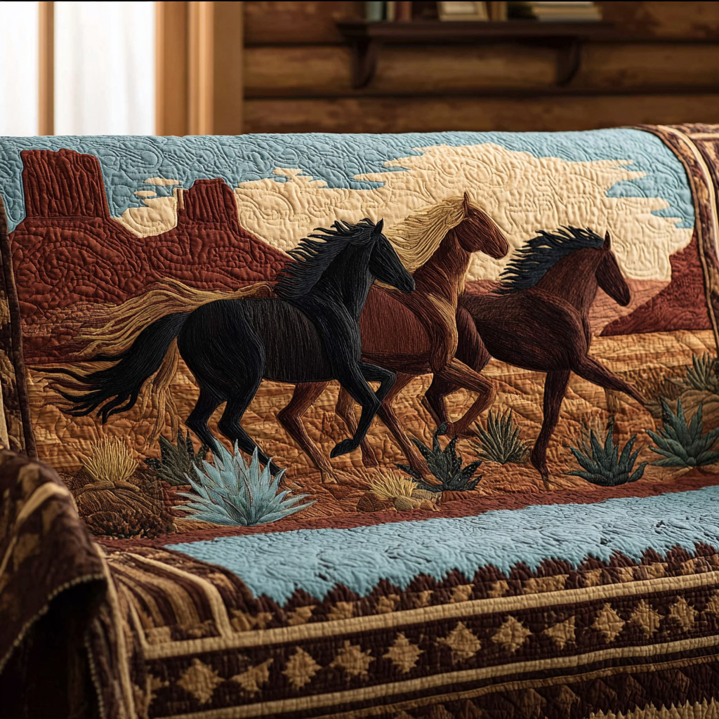 Horses by the Canyon Quilted Sofa Cover