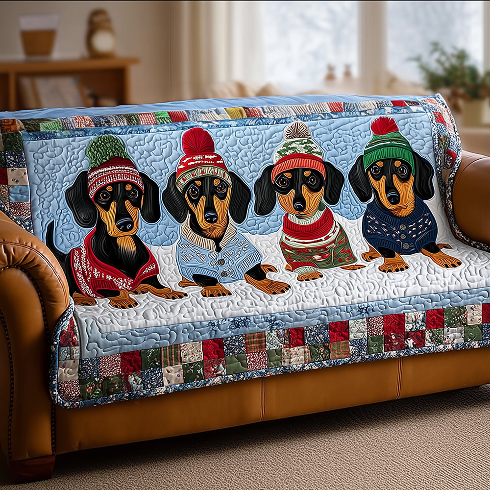 Winter Dachshunds Quilted Sofa Cover