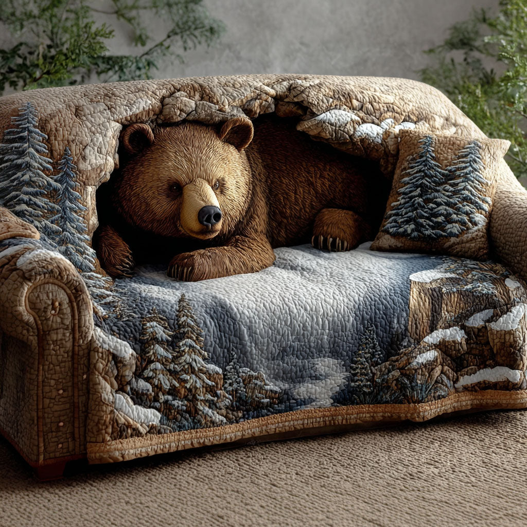 Bear and Chalet Quilted Sofa Cover