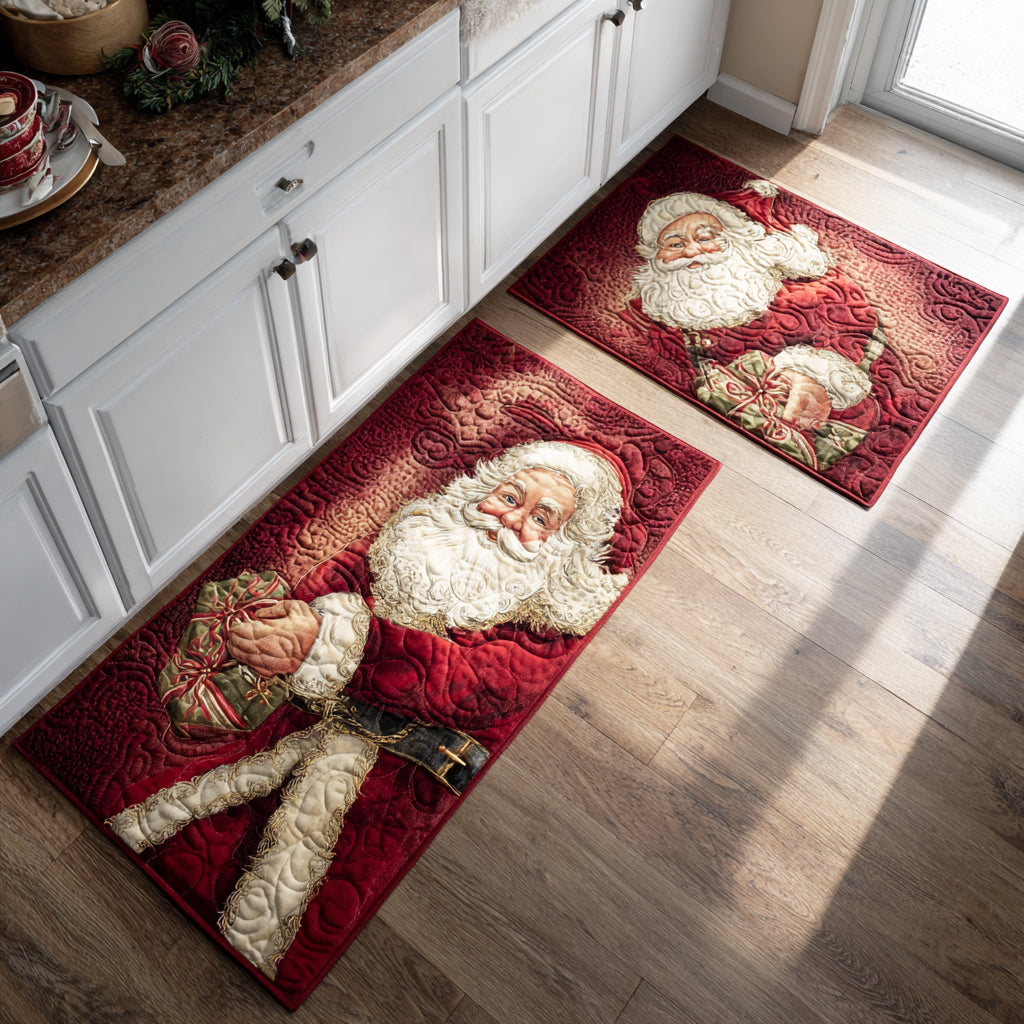 Santa Claus Portraits Quilted Kitchen Mat Set
