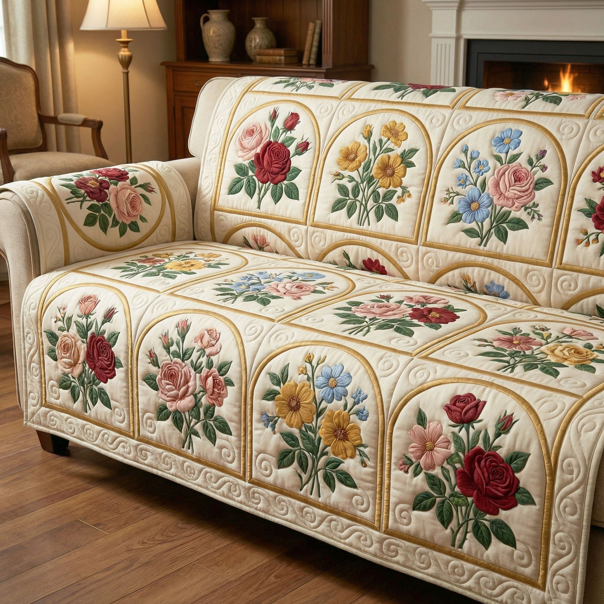 Spring Flower Bouquets Quilted Sofa Cover