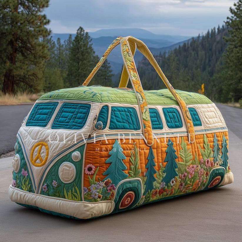 Evergreen Orange Camper Quilted Duffle Bag