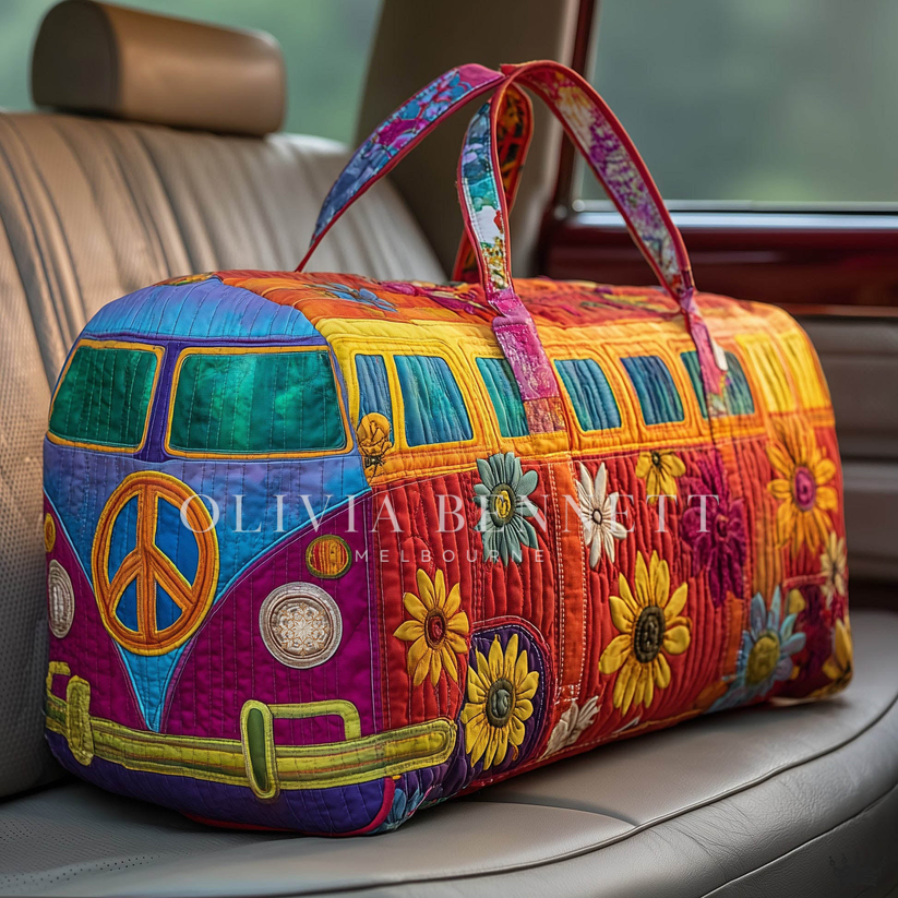 Rainbow Daisy Road Quilted Duffle Bag