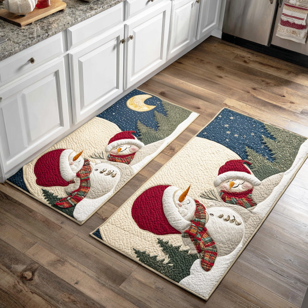 Moonbeam Snowmen Quilted Kitchen Mat Set