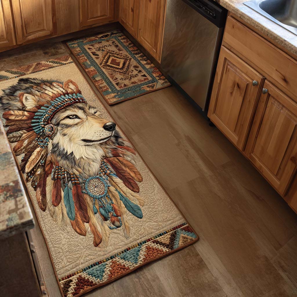 Majestic Wolf Quilted Kitchen Mat Set