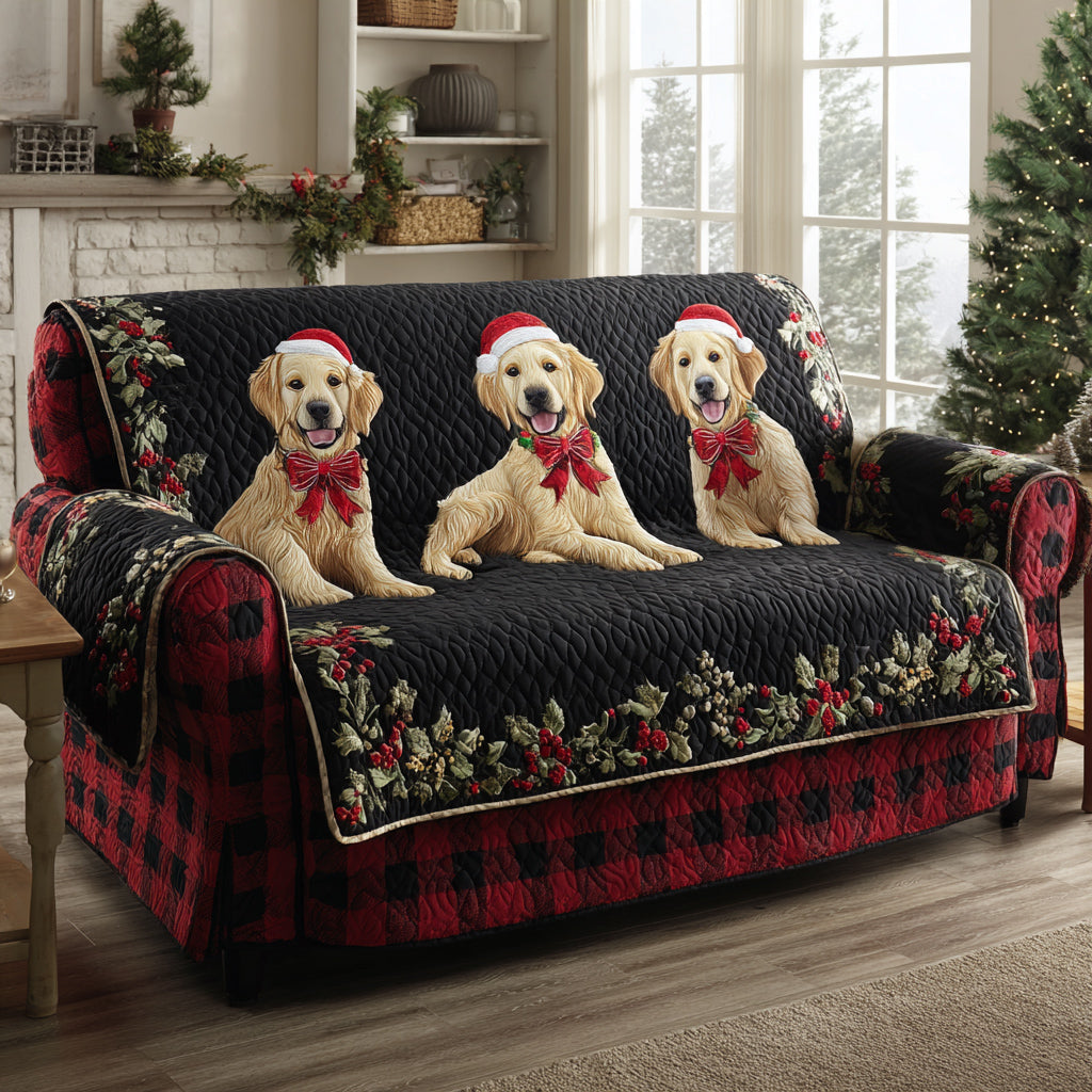 Midnight Christmas Retrievers Quilted Sofa Cover