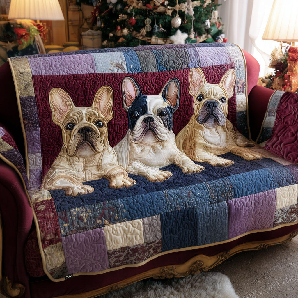 French Bulldog Trio Quilted Sofa Cover