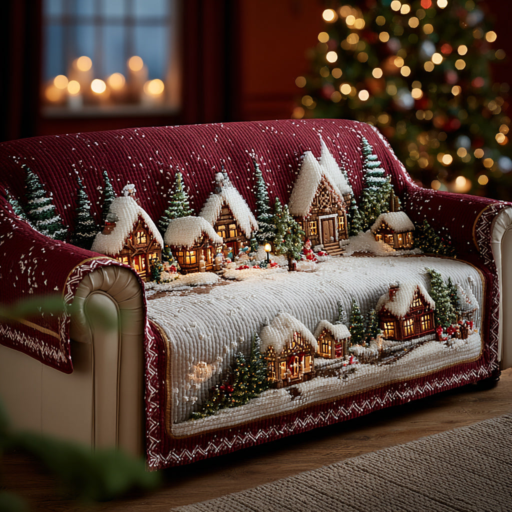 Christmas Village Quilted Sofa Cover