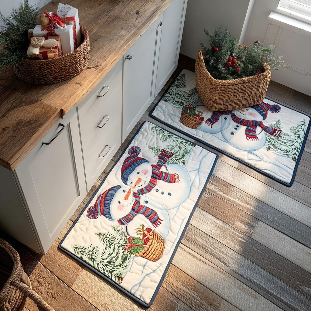 Elegant Winter Quilted Kitchen Mat Set