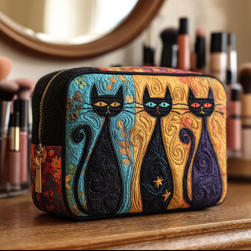 Curious Cat Quilted Toiletry Bag