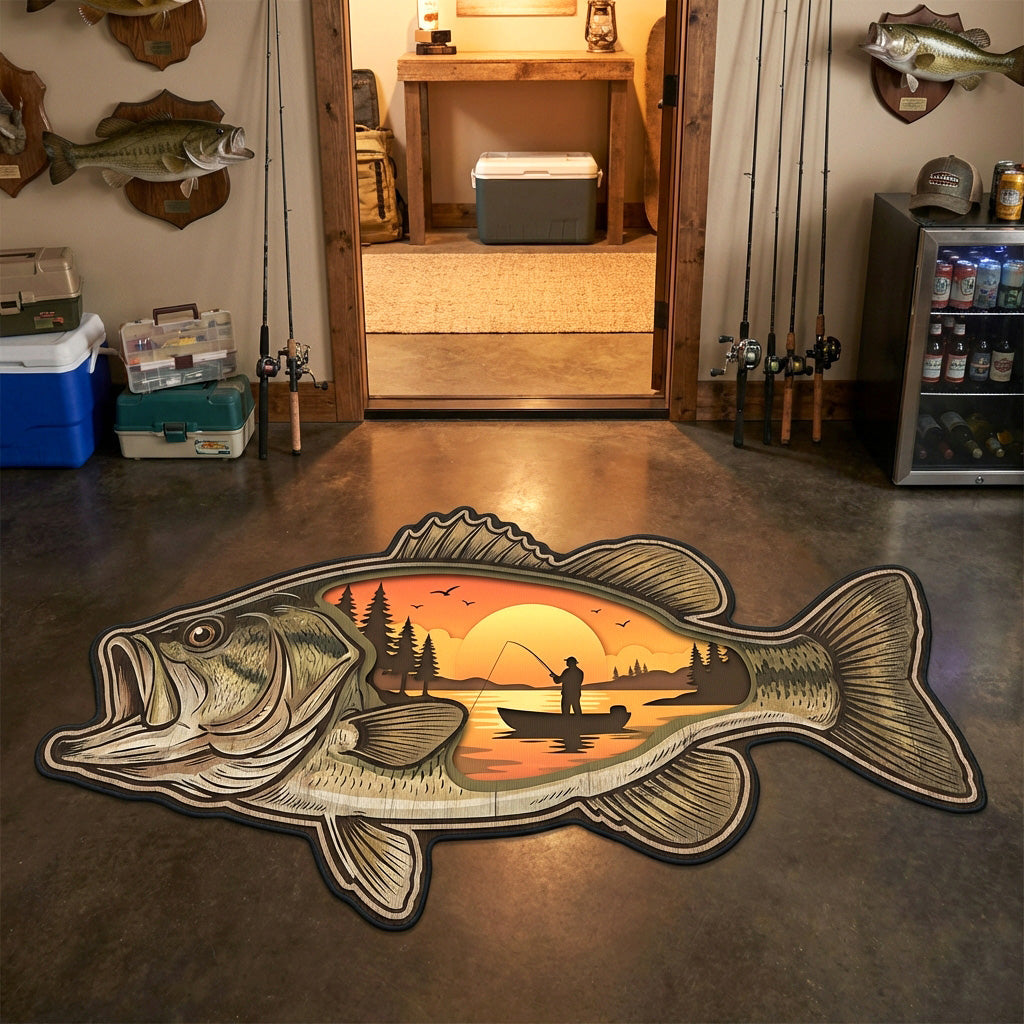 Fishing Sunset Silhouette Quilted Area Rug