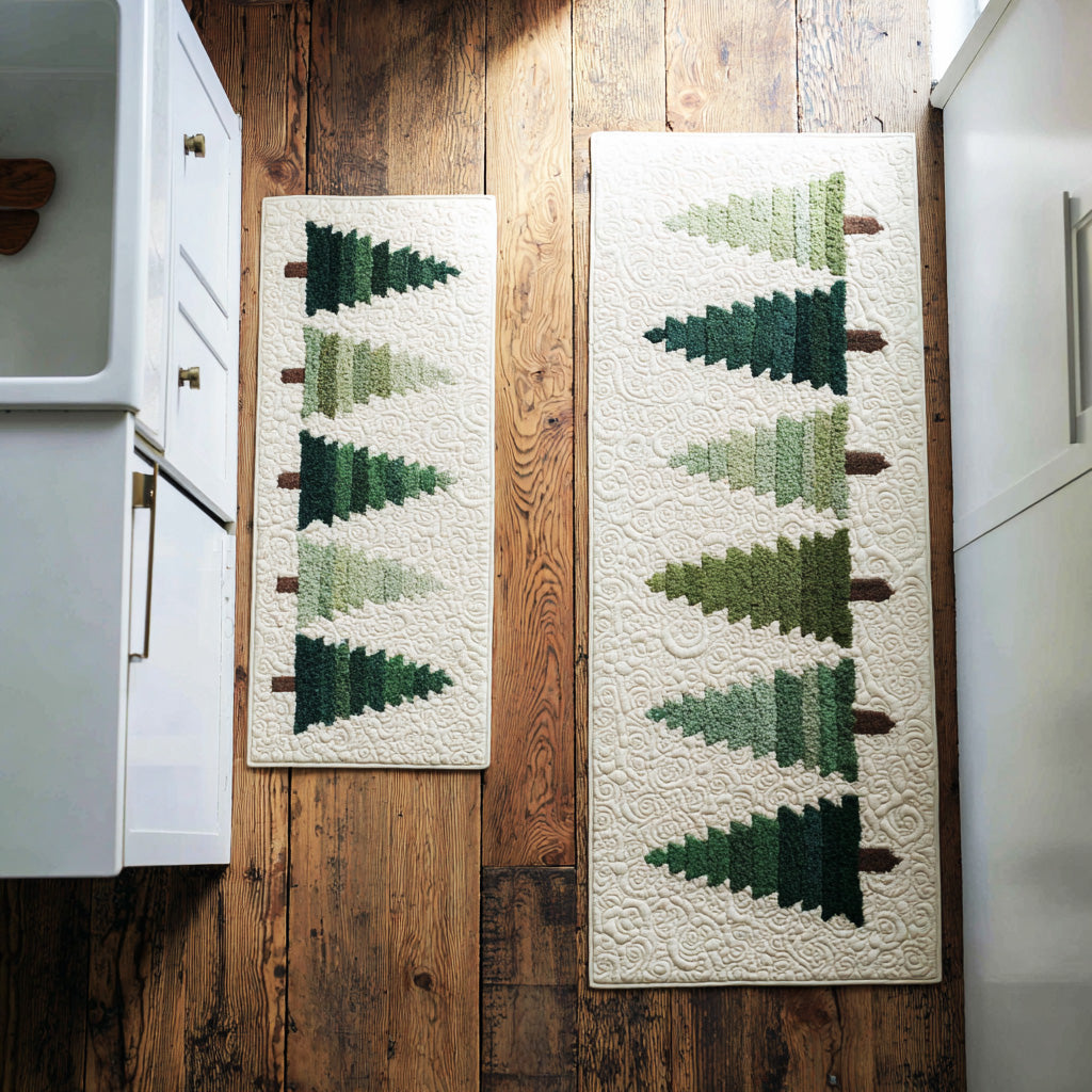 Christmas Pines & Lights Quilted Kitchen Mat Set
