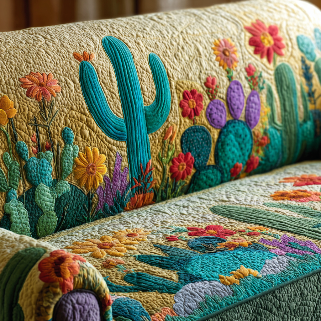 Cactus Sunset Quilted Sofa Cover