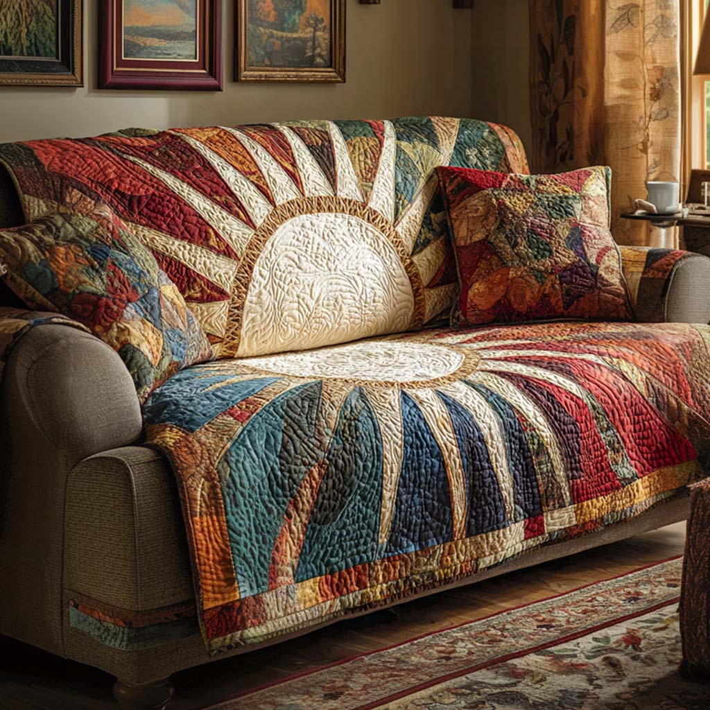 Rustic Sunburst Quilted Sofa Cover