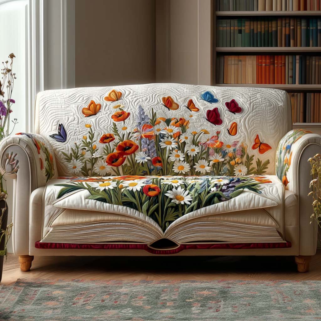 Wildflower Reading Garden Quilted Sofa Cover