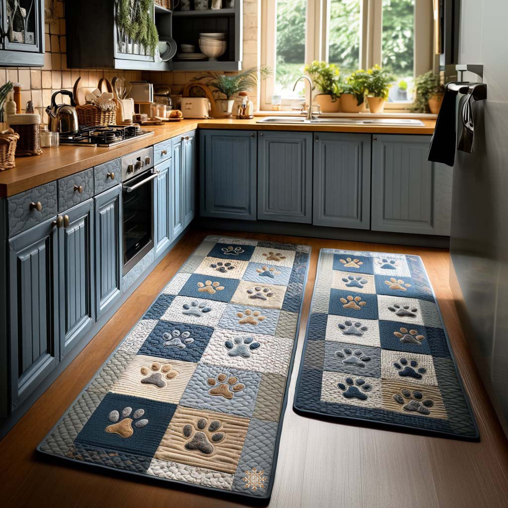 Paw Love Quilted Kitchen Mat Set