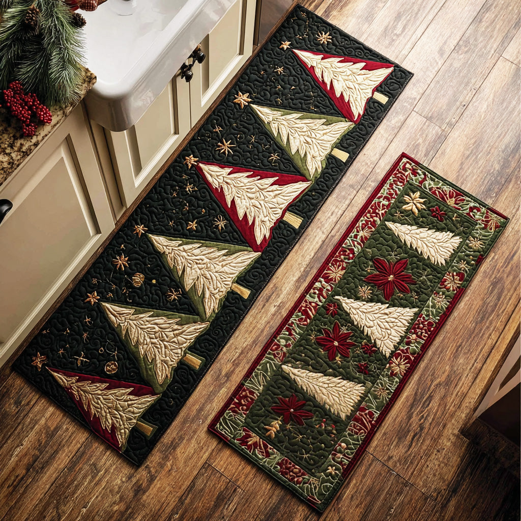 Festive Forest Quilted Kitchen Mat Set