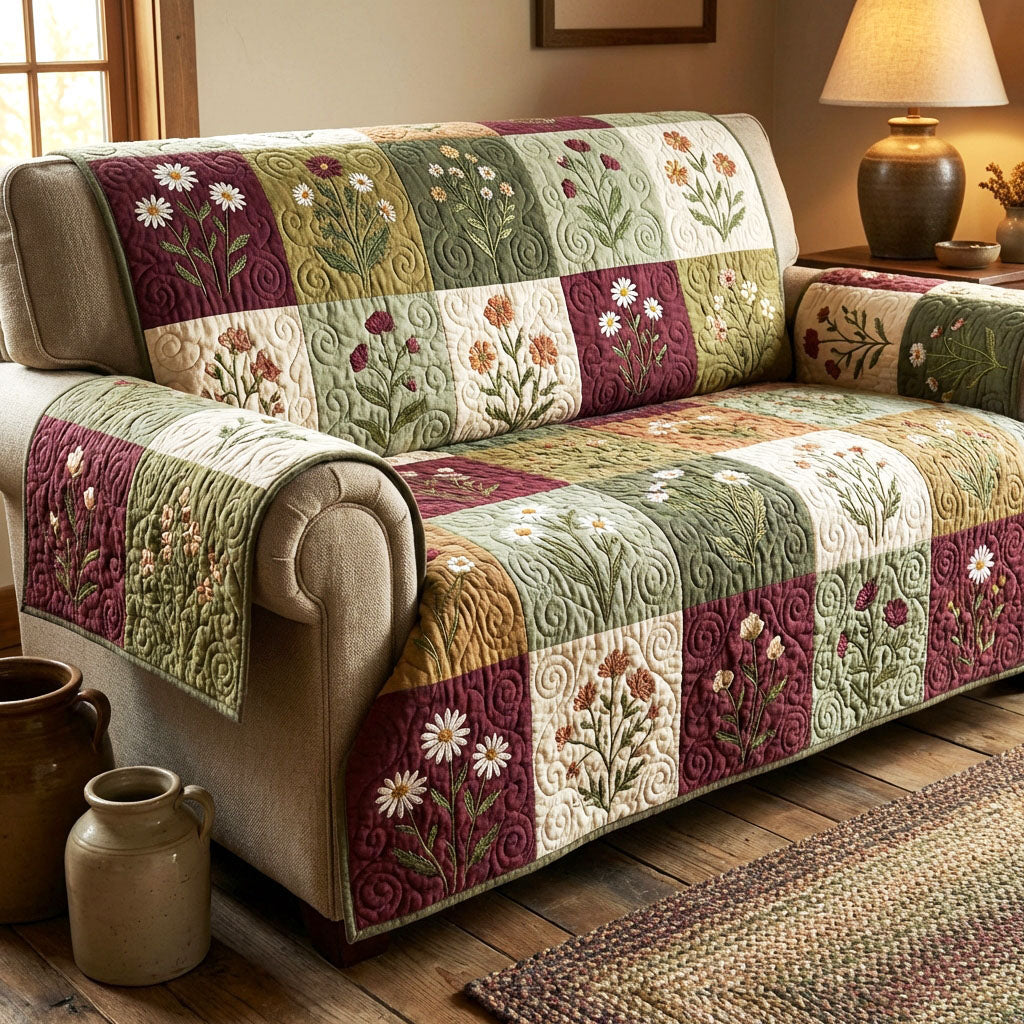 Vintage Meadow Patchwork Quilted Sofa Cover