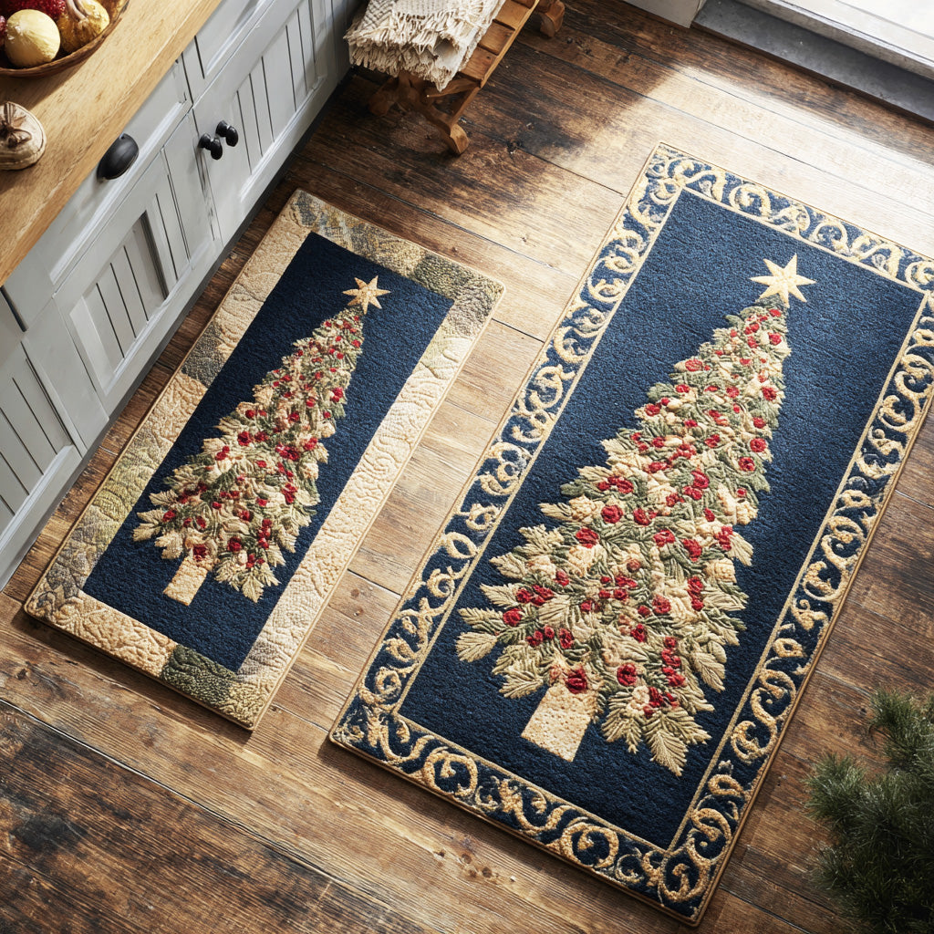 Evergreen Starry Night Quilted Kitchen Mat Set