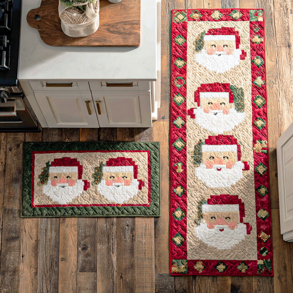 Warm Christmas Glow Quilted Kitchen Mat Set