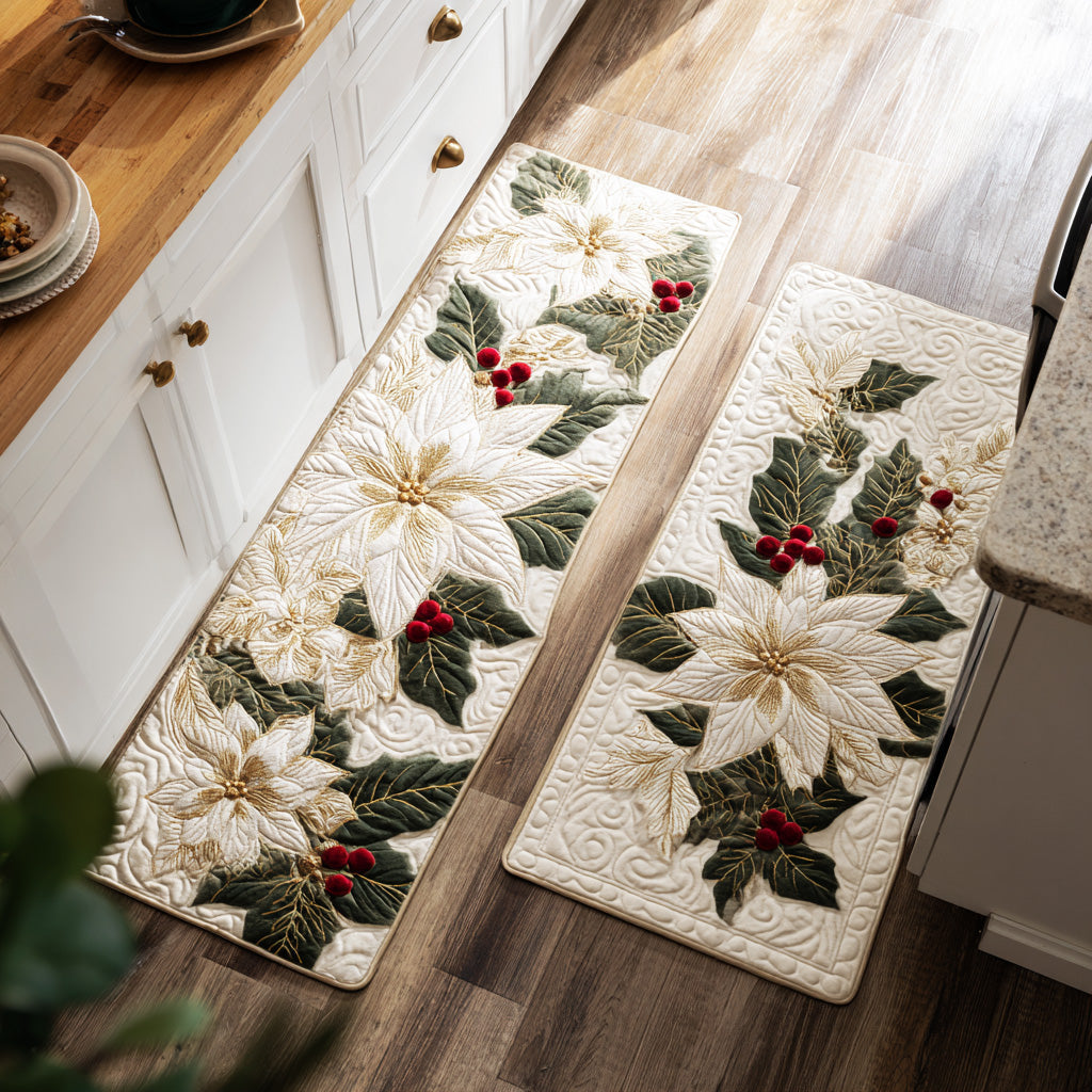Christmas Blooms Quilted Kitchen Mat Set