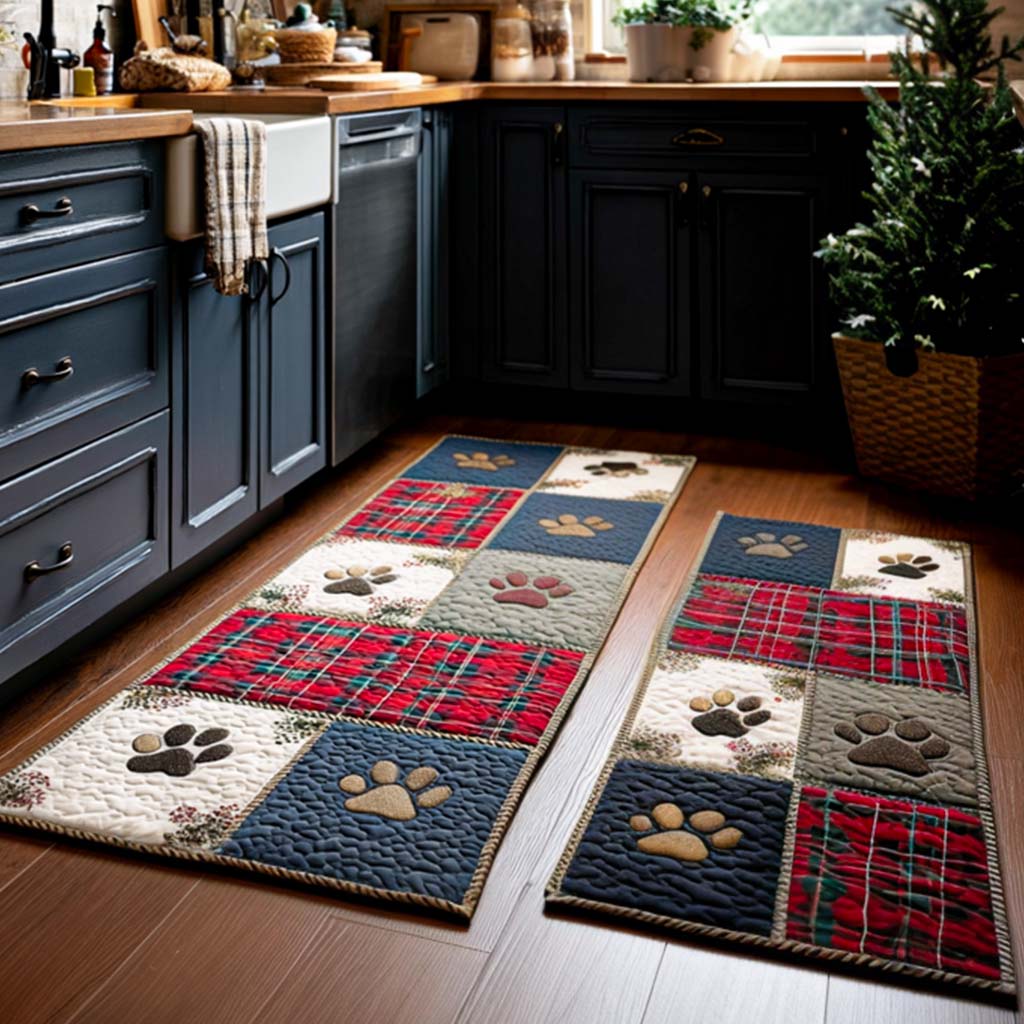 Crimson Paw Plaid Quilted Kitchen Mat Set