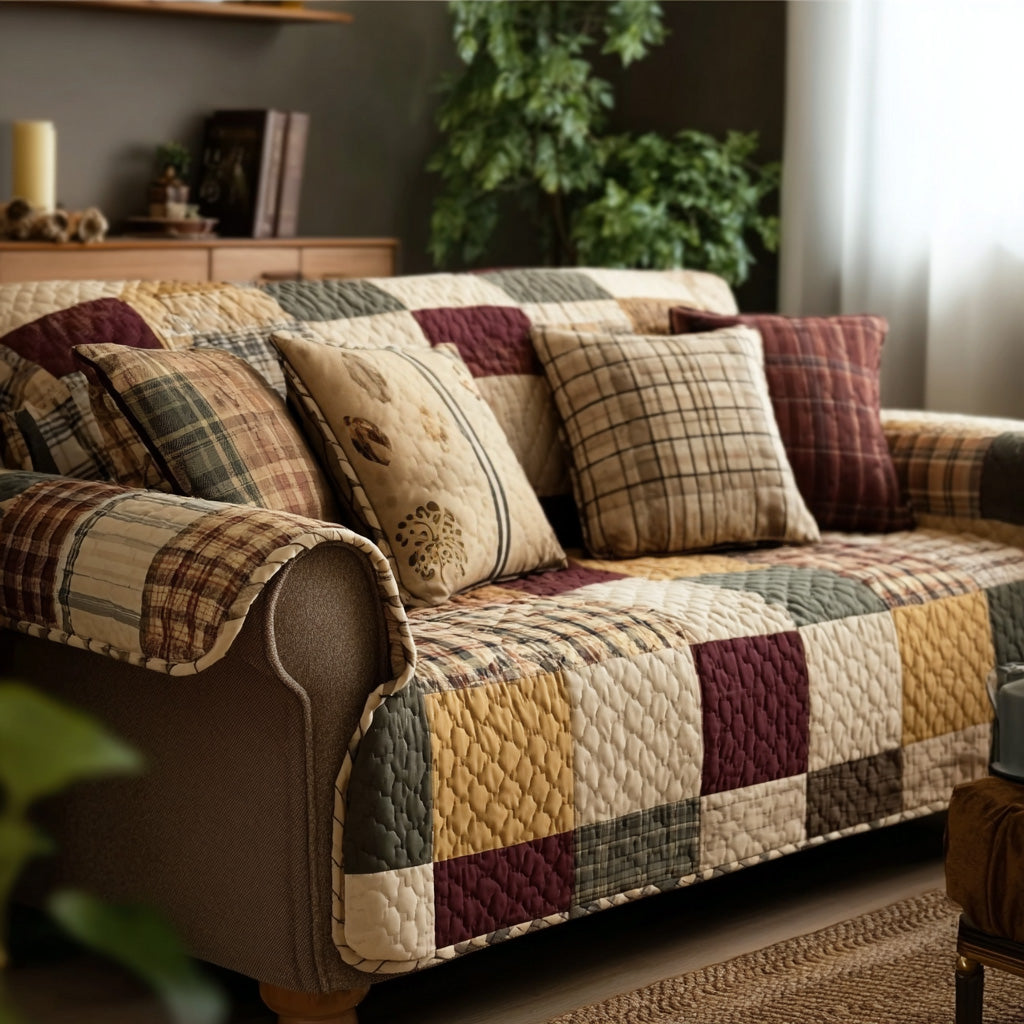 Autumn Checks Quilted Sofa Cover