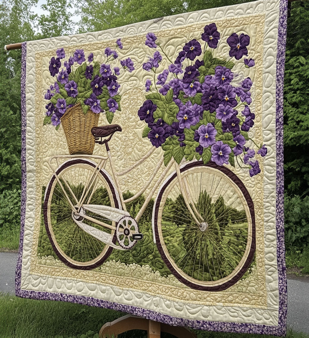 Bicycle Bouquet on Green Quilted Wall Art