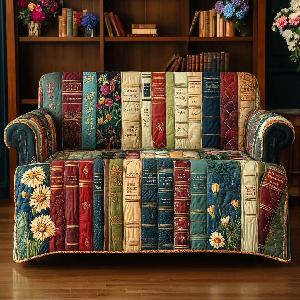 Flowering Bookshelf Quilted Sofa Cover