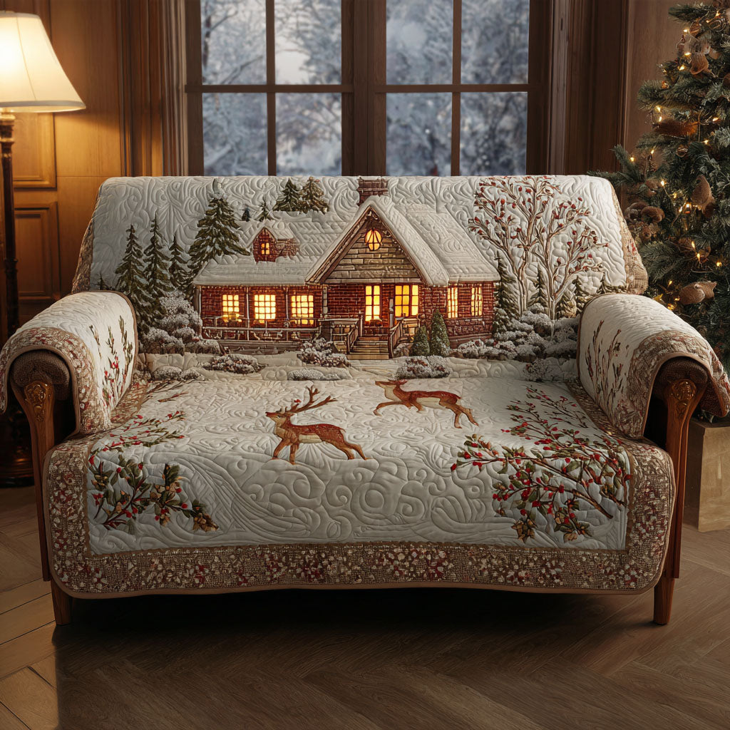 Reindeer Christmas Quilted Sofa Cover