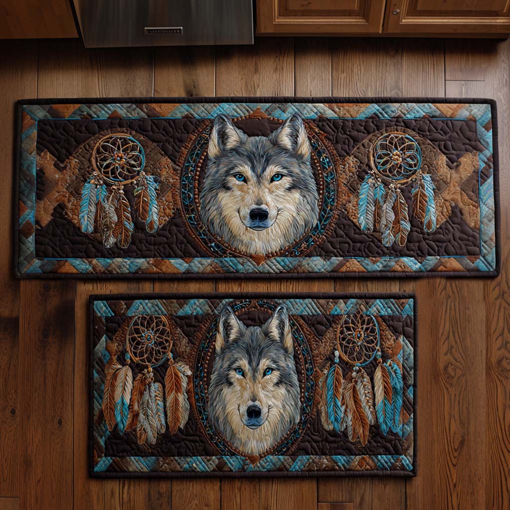Wolf and Dreamcatcher Quilted Kitchen Mat Set