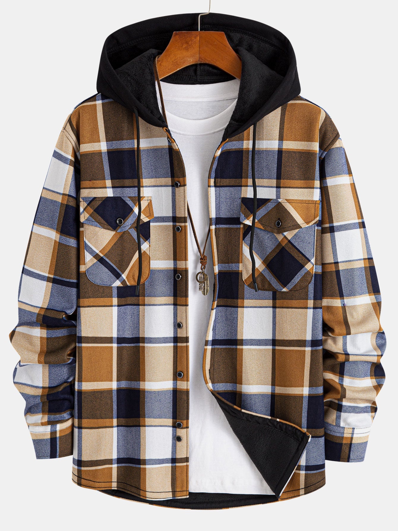 Button-Up Shirt with Hood and Fleece Lining