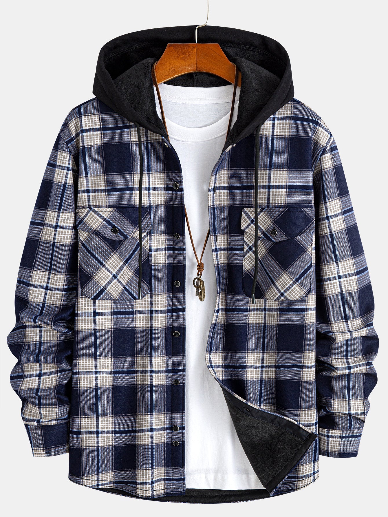 Flannel-Lined Hooded Shirt with Fleece Lining