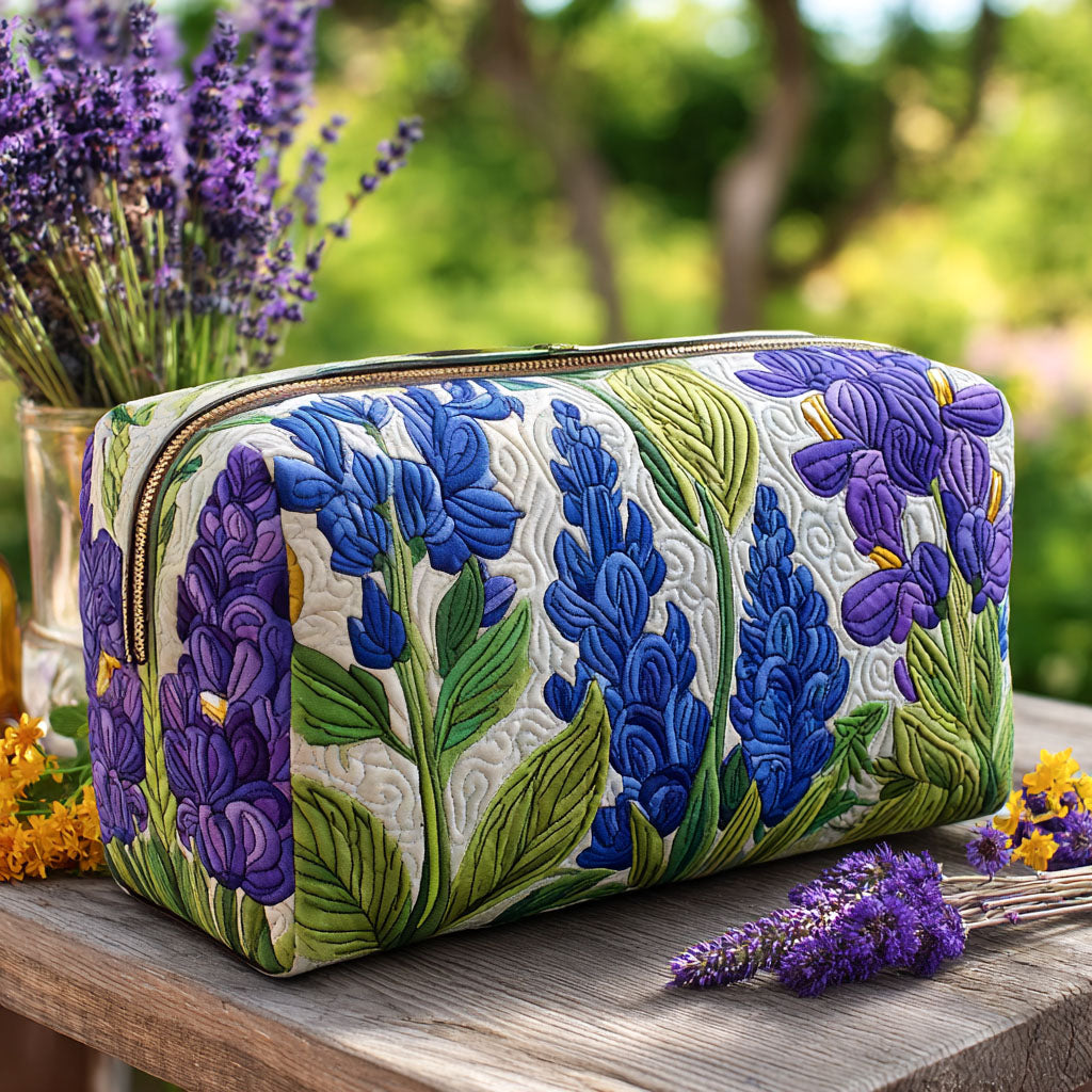 Violet Flower Stems Quilted Toiletry Bag