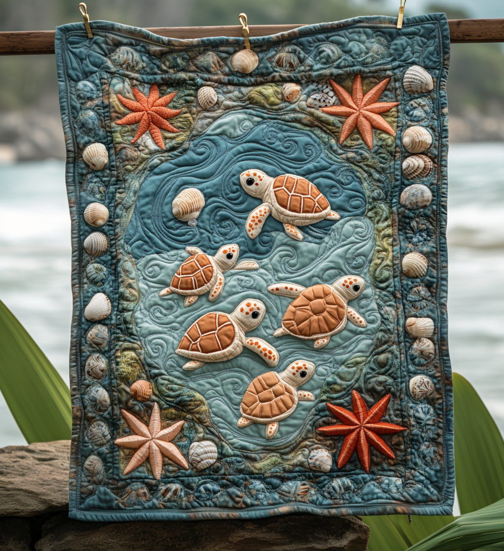 Fantastic Turtles Quilted Wall Art