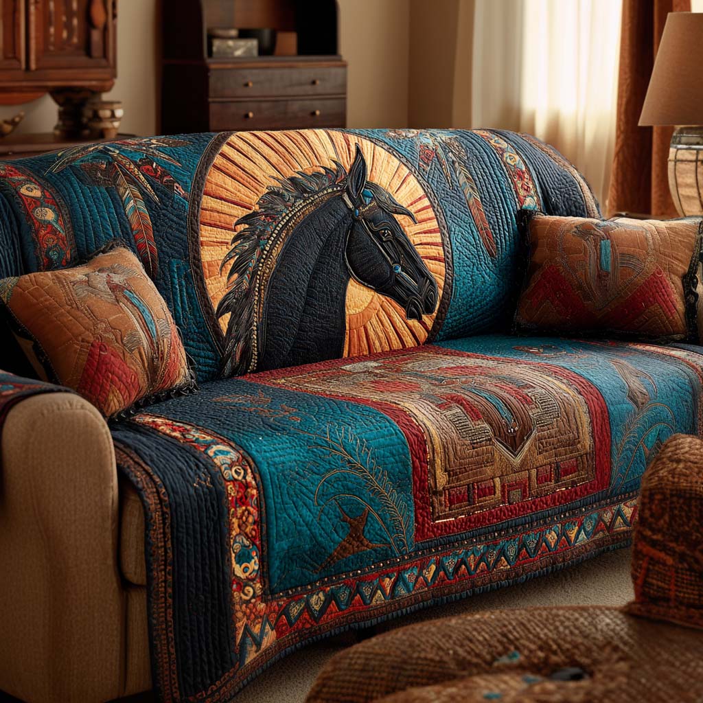 Golden Horse Spirit Quilted Sofa Cover