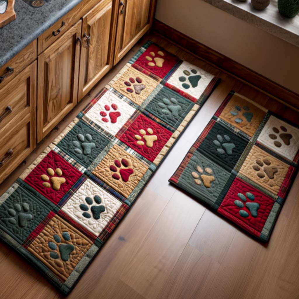 Jewel Paws Quilted Kitchen Mat Set