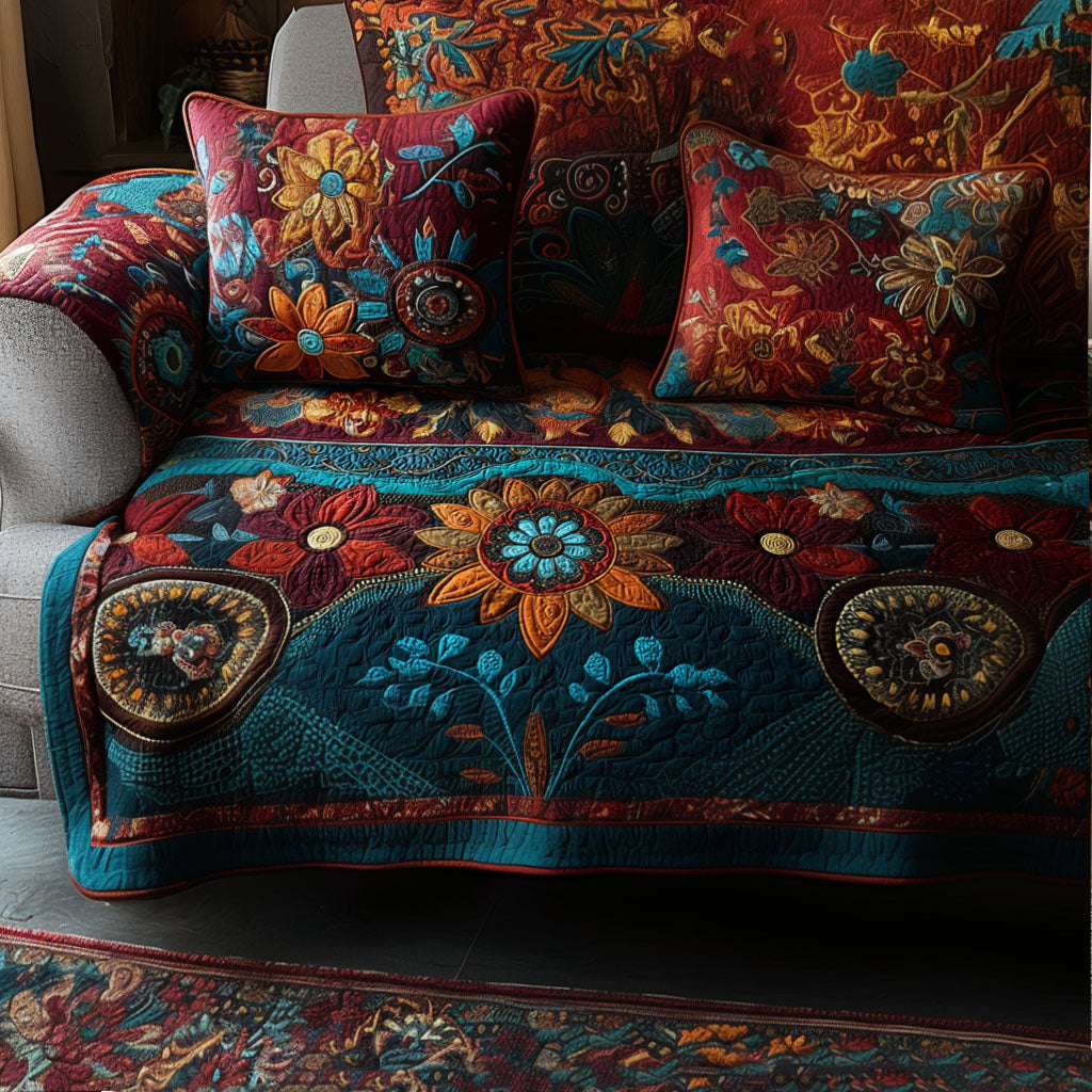 Boho Meadow Quilted Sofa Cover