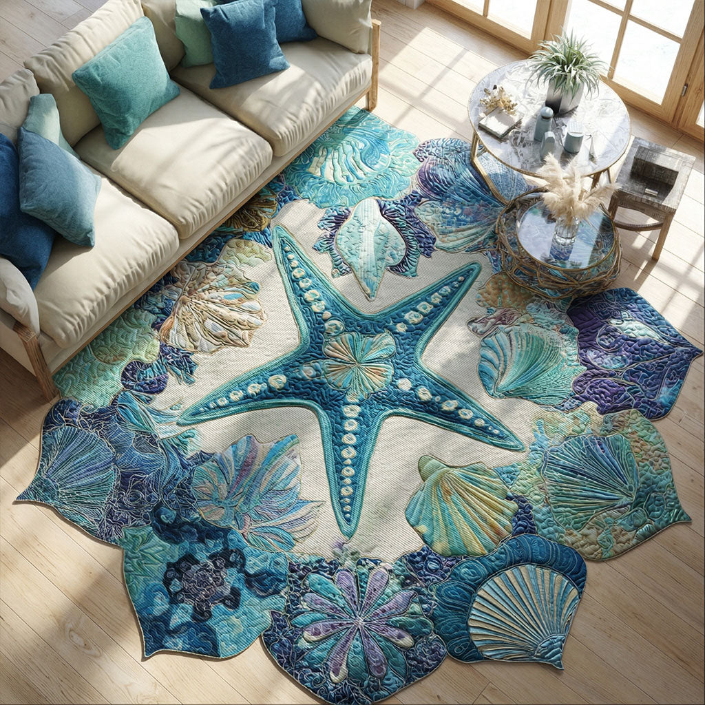 Coastal Starfish and Shells Quilted Area Rug