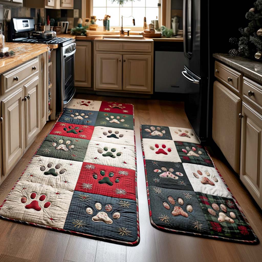 Garden Paw Patchwork Quilted Kitchen Mat Set