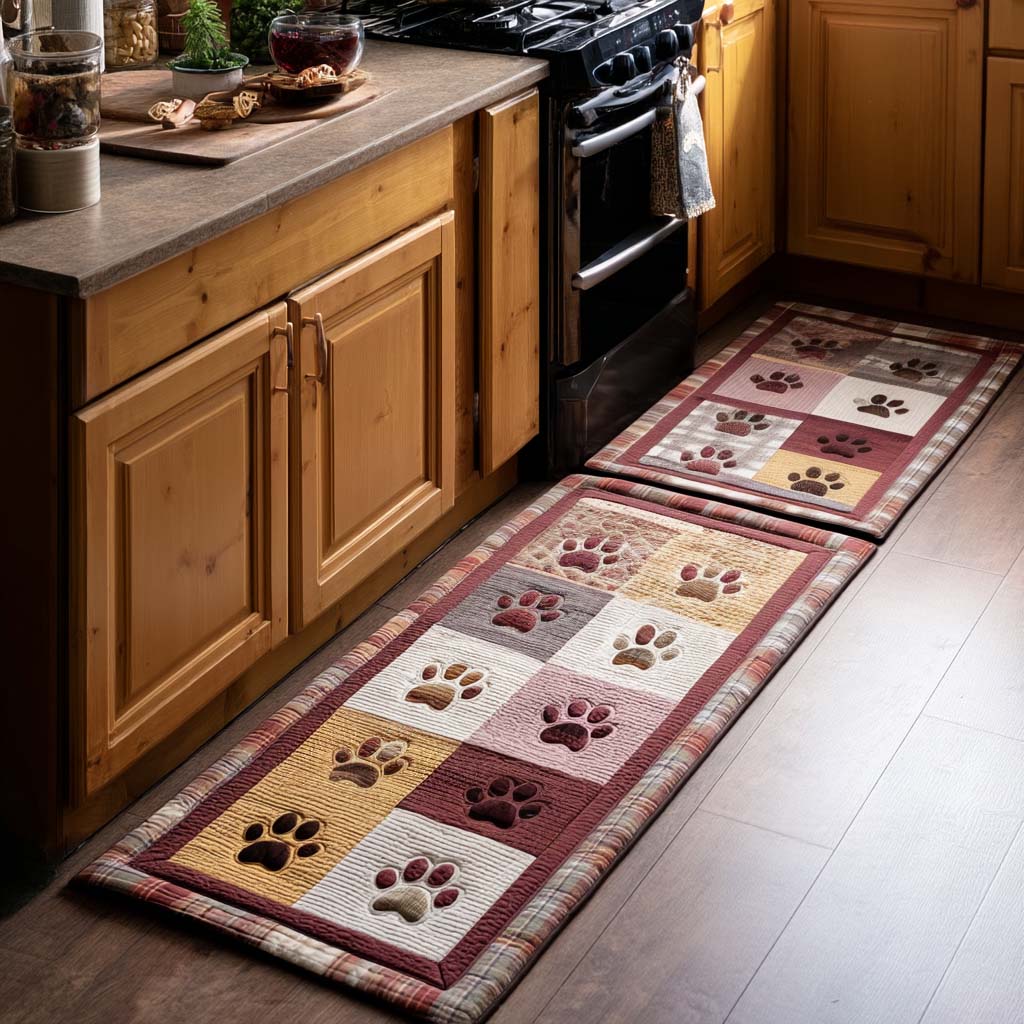 Rosegold Paws Quilted Kitchen Mat Set