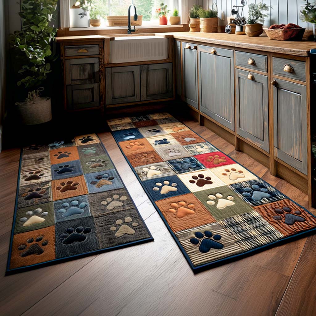 Country Paw Patchwork Quilted Kitchen Mat Set