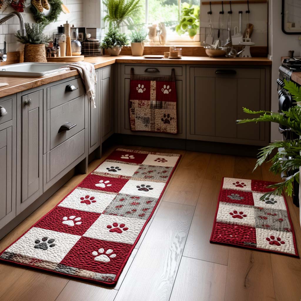 Scarlet Paws Quilted Kitchen Mat Set