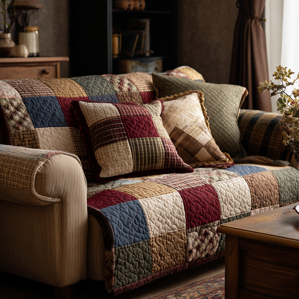 Autumn Patchwork Quilted Sofa Cover