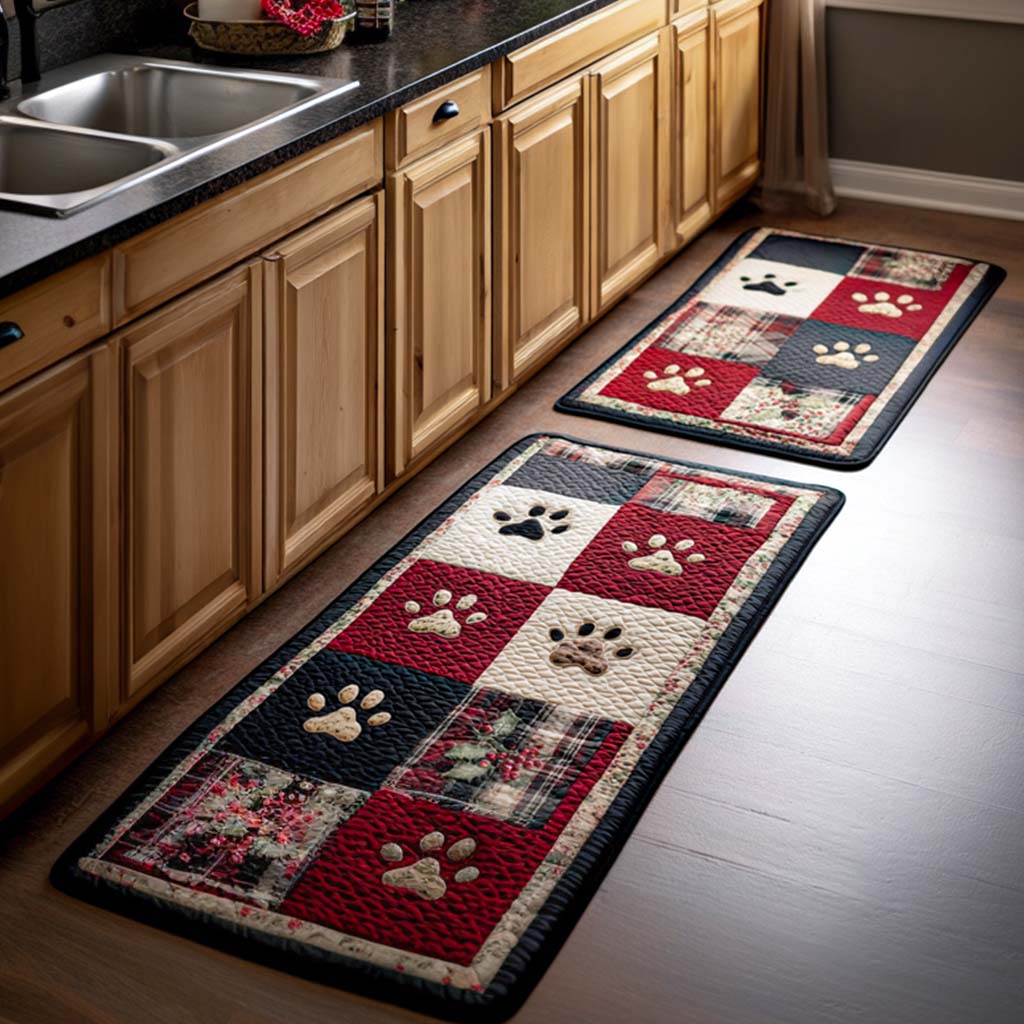 Midnight Paw Patchwork Quilted Kitchen Mat Set